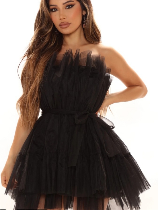 Mable Dresses & Skirts - MABLE Black Tiered Tulle Strapless Ruffle Mini Dress Size M